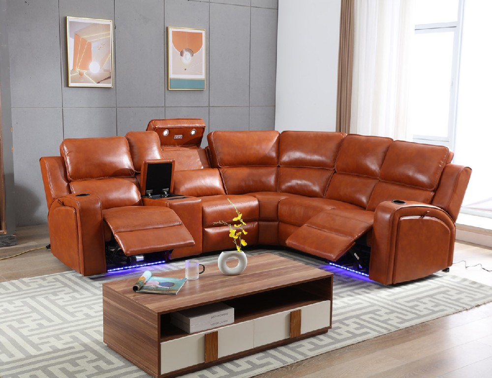HD-1951C Electric Corner Sofa Recliner Set With Storage,Wireless Charger&Reading Light